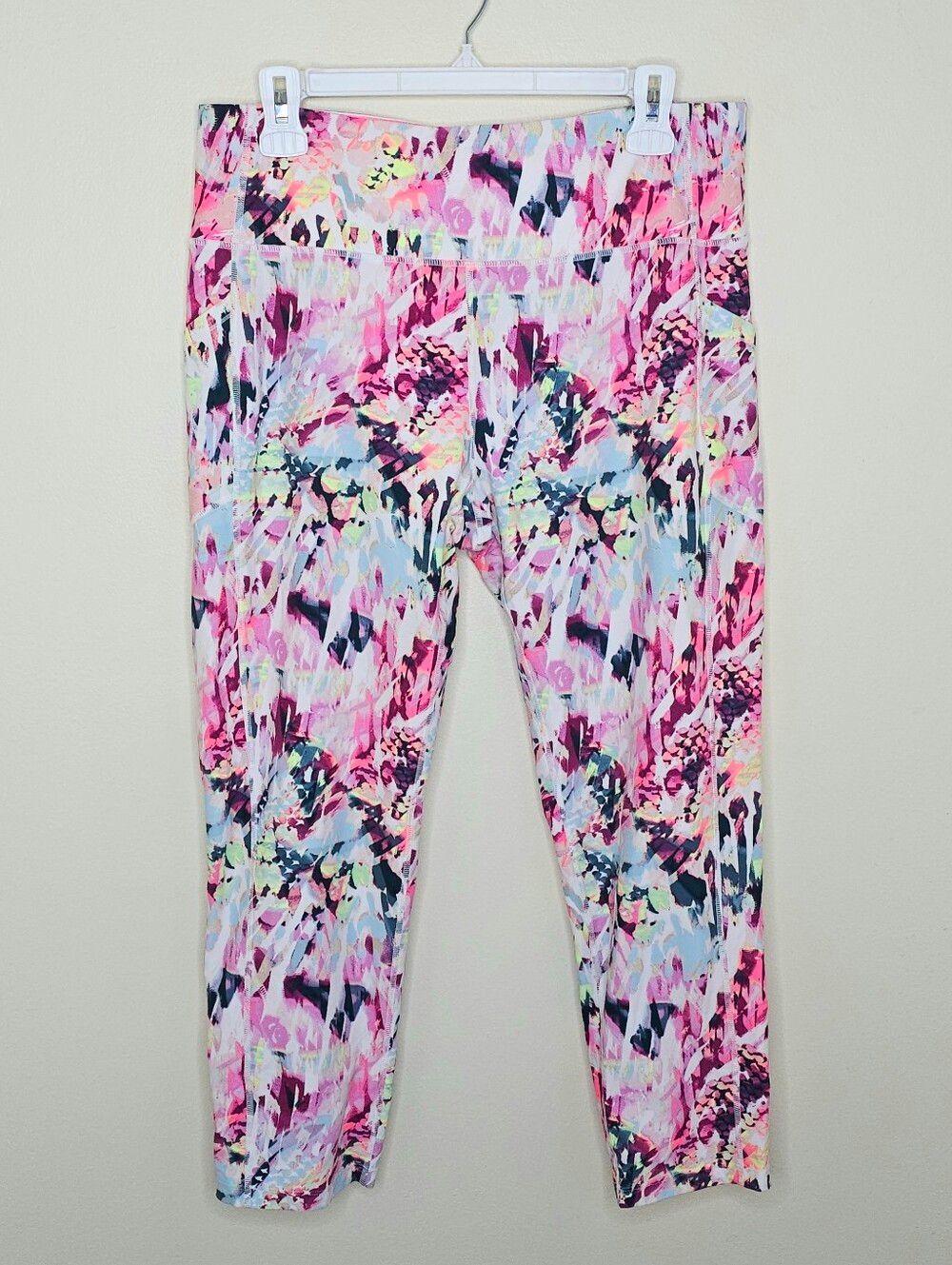CALVIN KLEIN Performance Abstract Floral Cropped Leggings XXL Side Pockets